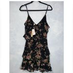 Gianni Bini  NWT Black Floral Spaghetti Strap Ruffle Tier Mini Dress XS Photo 1