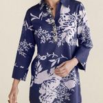 Soft Surroundings  Blue White Leaf Print Beaded Tunic Blouse Pockets Size Small Photo 0