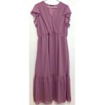 FASHION Midi Tiered Swiss Dot Dress Lilac Lavender Purple Faux Wrap Work NO BELT Size XL Photo 1