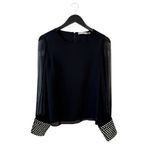 Alice + Olivia  Small Long Sleeve Jeweled Cuff Blouse Black Party Holiday‎ Dressy Photo 3