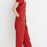 Madewell  Linen-Cotton Pleat-Sleeve Jumpsuit Size 14P Rust Short Sleeve Cropped Photo 7