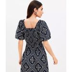 Loft  Navy Puff Sleeve Smocked Cotton Crop Top Floral Size M Photo 3