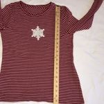 Talbots Pima Cotton Christmas Snowflake Red Striped White Top M Long Sleeve Photo 5