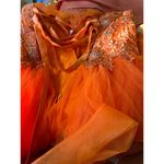Stunning Orange Tulle Ball Gown with Floral Lace Applique Formal Evening Dress Size 6 Photo 3