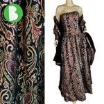 VINTAGE 1980'S VICTOR COSTA PINK, BLACK & GOLD METALLIC PRINT DRESS W/SHAWL (8) Pink Photo 2