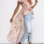 Windsor  V Neck Sheer Floral Chiffon High Low Short Sleeve Top Maxi Train Size S Photo 6