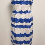 Talbots Blue Ivory Floral Sprint Sleeveless Fit Flare Dress NWT 8 Pleats Pockets Photo 2