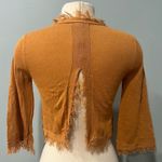 Honey Punch  Mustard Yellow Split Back Fringe Trimmed 3/4 Sleeve Blouse Size XS Photo 2