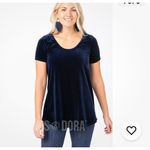 Agnes & Dora Velvet Top Short Sleeve Scoop Neck Casual Blouse Blue Size Large Photo 1