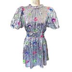 NWT Celia B Wanderer Silver Sequin Floral Mini Dress Size Small Photo 2