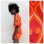 ZARA  Hot Pink Fuschia Orange Geometric Printed High Waisted Pleated Skort Size M Photo 10