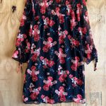 EXPRESS  Floral Shift Sheer Ruffle Sleeve Mock-Neck Boho Sz M Photo 1