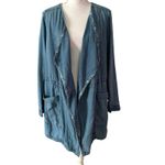 Hei Hei Anthropologie Size M Open Front Linen Blend Denim Jacket Pockets Blue Size M Photo 2