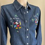 Disney Vintage  Mickey Minnie Christmas Denim Shirt Medium Tis the Season Photo 8