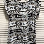 Hippie Rose  Aztec‎ Chiffon Zip Back Blouse Size Small Short Sleeve Blk/Tan Boho Photo 0