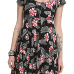 Hot Topic  Moth Floral Dress Black Gray Rose Bug Bugs Short Sleeve Mini Fit Flare Photo 0