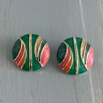 Super Awesome Vintage Pierced Earrings Green Pink Blue Ran Enamel Multiple Photo 3