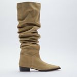 ZARA LOW HEEL SPLIT LEATHER HIGH SHAFT BOOTS Photo 9