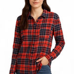 Pact  - Organic Cotton Flannel Button-Up Shirt Red & Navy Plaid Sz L Photo 0
