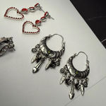 Dangle, Hoop, Ear Crawler Mix Pierced Earrings Lot Of 3 Silver Tone Rhinestone Photo 2
