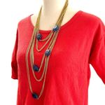 Amrita Singh 18K gold plated multi brass chain necklace, synthetic rubies, NWT Photo 7