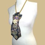 “Dainty Dapper”Black and Gold Paisley necktie Necklace with flower brooch Black Photo 3