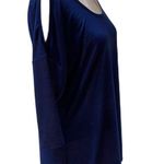 Diana Belle Heather Blue Short Sleeve Cold Shouder Silky Shirt Size Large Photo 3