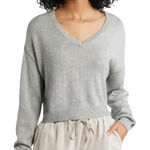 Brandy Melville  Gray V Neck Long Sleeve Cotton Sweater one size Photo 0