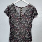 Gypsy 05 Women M Black Cream Red Floral Midi Dress Sheer Flutter Sleeve Hanky Photo 6