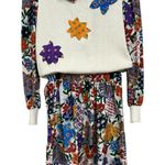 Vintage 80s 3 Piece Sweater Skirt Scarf Anthony Sicari Colorful Floral Set Sz 6 Blue Photo 0