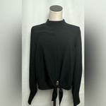 Avec Les Filles  Black Tie Front Blouse long sleeve peekhole back Size L NWT Photo 1