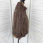 Chico's Tweed Metallic High Neck Open Front Blazer Jacket Red Black Gold Medium Photo 2