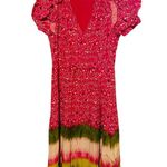 Tanya Taylor Women's Pink Silk Luciana Print Ruffle Midi Dress Size 8 Photo 0