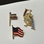 Lot Of 3 American Patriotic Brooch / Lapel Tack Pins Flag USA 2 Are Rhinestone Photo 1