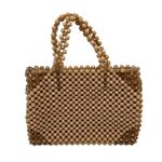 Vintage 1960's Beaded Handbag Made in Hong Kong Opaque Faceted Beige Beads Tan Photo 0