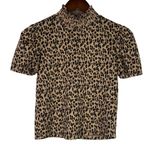 ZARA  Leopard Print Lightweight Ruffled Turtle Neck Short Sleeve M Brown Black Photo 5