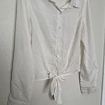 Ali & Kris Vintage 90’s L White Button Down Satin Effect Tie Front Long Sleeve Shirt Photo 2