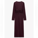 ZARA  NWT burgundy v neck long sleeve midi dress with ruched draped detail Photo 5