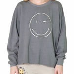 By Together  Embroidered Smiley Face Crewneck Sweatshirt Photo 0