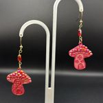 Handmade Red & Orange Cotton Mushroom Earrings Photo 4