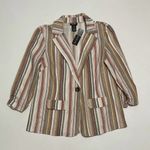 Soho Apparel Striped Linen One Button Ruched Sleeve Blazer White Orange Medium Photo 6