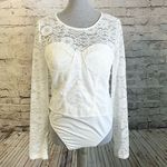 White Birch Lace Bodysuit Sweetheart Neckline Long Sleeve XL Photo 3