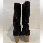 Desigual  EU 37/US 6.5 Black Laser Cut-Out Design Suede Mid Calf Heeled Boots Photo 4