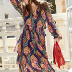 The Kooples The Multicolor Purple Hindu Flower Print Silk Midi Dress Small Photo 0