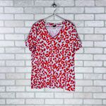 Ann Taylor  Red Animal Print Short Sleeve V Neck Top Size XXL Photo 2