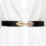 Black Elegant Gold Leaf Buckle Elastic Casual Belt Adjustable One Photo 13