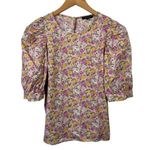 En Saison Top Women M Pink Floral Puff Sleeve 100% Cotton Spring Modest Cottage Size M Photo 0