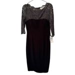 Eliza J New! Lace Yoke Velvet Scalloped Boat Neck Trim Sheath Dress Knee Length Photo 4