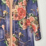 Anthropologie Solitaire  Faux Suede Feel Blue Floral Long Cardigan M Boho Cottage Photo 3
