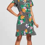 Who What Wear Paradise Stripe Tropical Floral Wrap Dress Photo 0